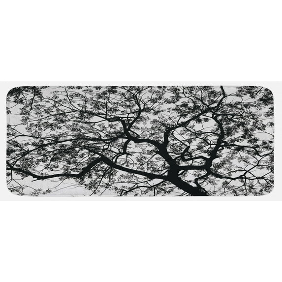 Forest Kitchen Mat, Forest Tree Branches Modern Design Spooky Horror Movie Themed Art Print, Plush Decorative Kitchen Mat with Non Slip Backing, 47" X 19", Black and White, by Ambesonne
