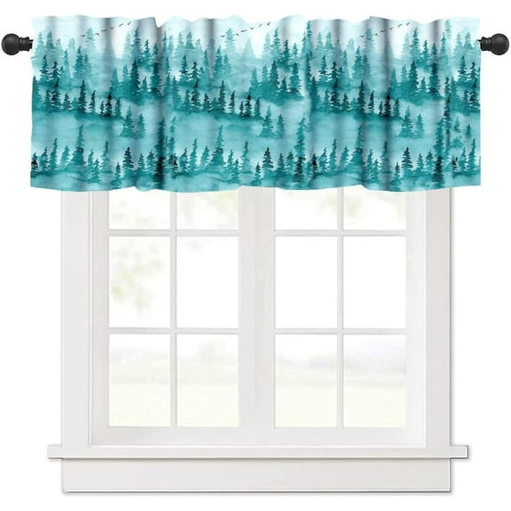 Forest Kitchen Valance Curtains,Watercolor Woodland Forest Mountains Kitchen Window Home Decor Rod Pocket Window Drapes for Kitchen Living Room 54x18in