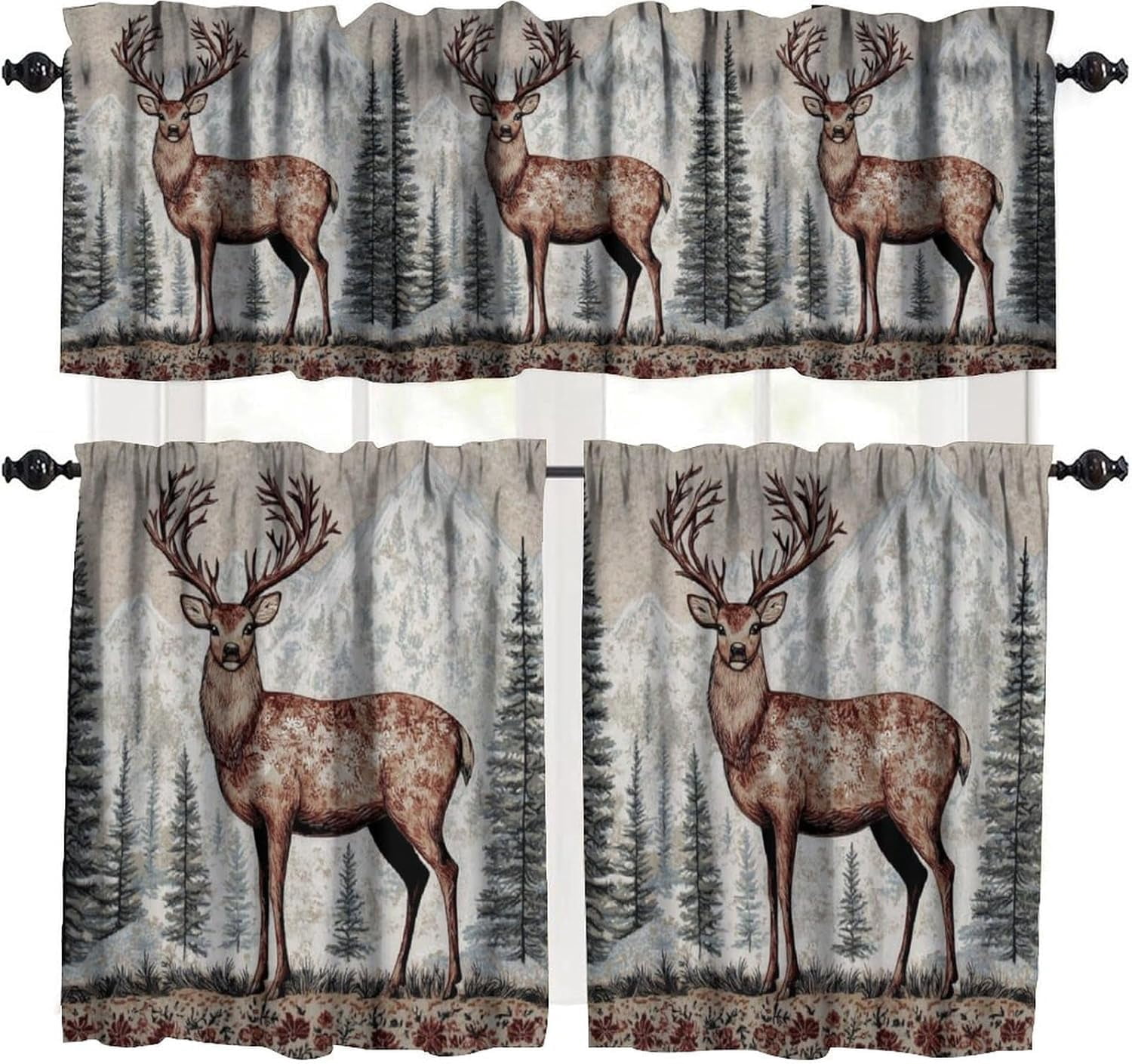 Forest Kitchen Valance Set,Magical Fantasy Watercolor Landscape Forest ...