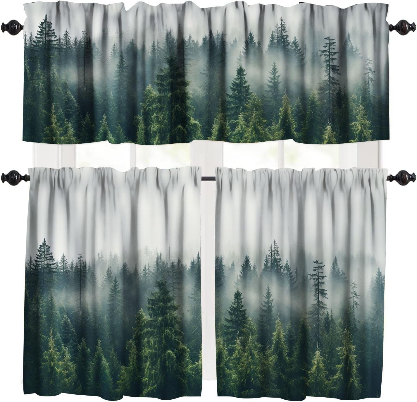 Forest Kitchen Valance Set,Magical Fantasy Watercolor Landscape Forest ...