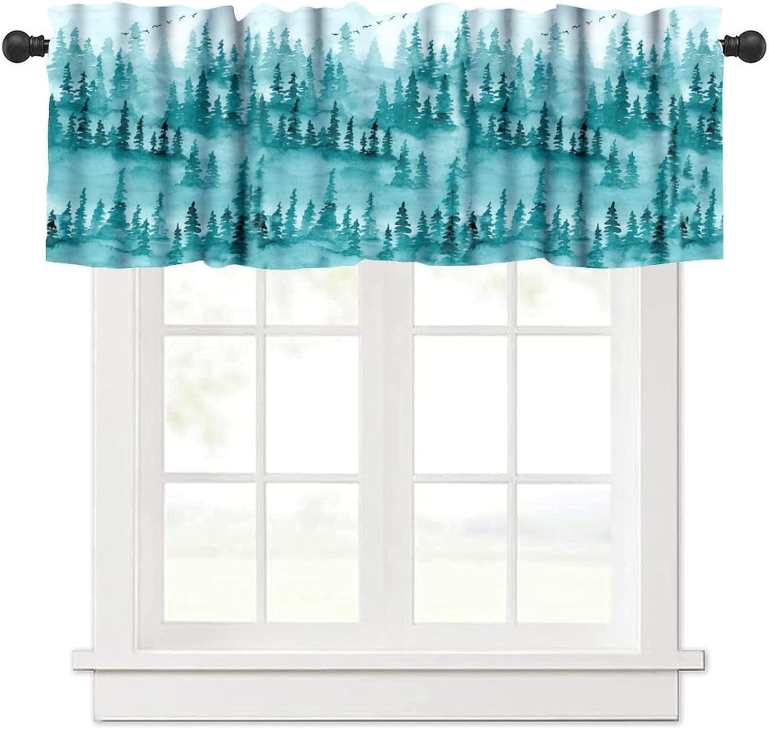 Forest Kitchen Valance Set,Magical Fantasy Watercolor Landscape Forest ...