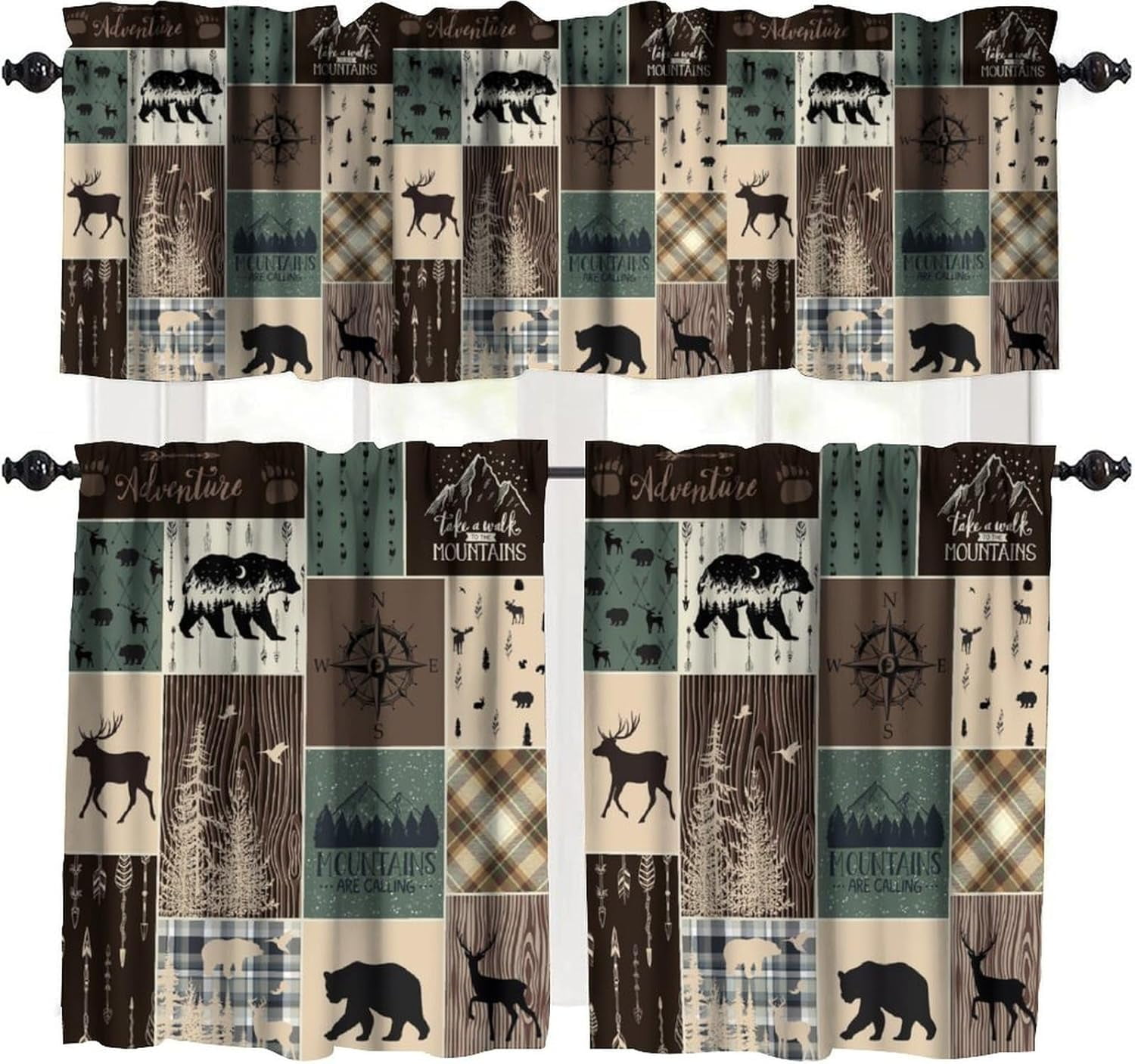 Forest Kitchen Valance Set,Magical Fantasy Watercolor Landscape Forest ...