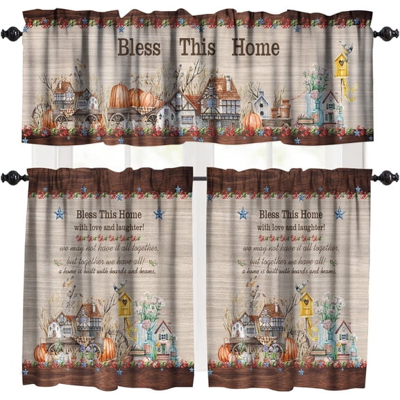 Forest Kitchen Valance Set,Magical Fantasy Watercolor Landscape Forest Mountains Home Decor Rod Pocket Window Valance for Kitchen Dining Room 54x18in+27x24in x2
