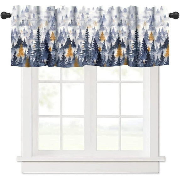 Forest Kitchen Valance Set,Magical Fantasy Watercolor Landscape Forest Mountains Home Decor Rod Pocket Window Valance for Kitchen Dining Room 54x18in+27x24in x2