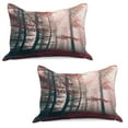 thumbnail image 1 of Forest Knitted Quilt Pillowcover Set of 2, Autumn Season Mystic Foggy Fall Nature and Enchanted Woods Wild Trees Print, Standard Queen Pillow Sham Bedroom, 30" x 20", Brown Grey and Red, by Ambesonne, 1 of 1