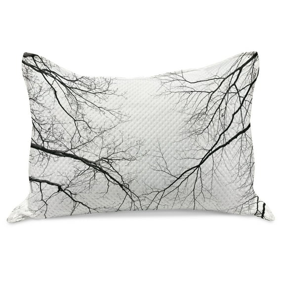 Forest Knitted Quilt Pillowcover, Trees Branches Leafless Spooky Scary Image in a Gloomy Air Sky Scene Image, Standard King Size Pillow Cover for Bedroom, 30" x 20", Black and White, by Ambesonne