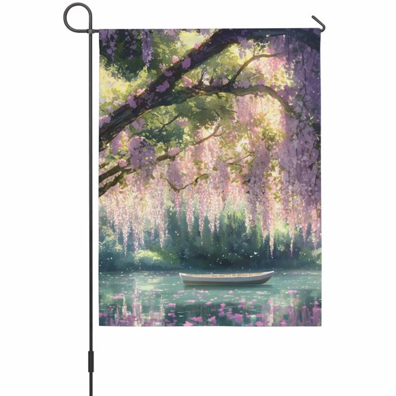 Forest Lake House Flags For Outdoor, Boat Flowers Small Double Side Yard Flags Weather Proof House Decor for Lawn Outside Holiday 28 x 40 Inches