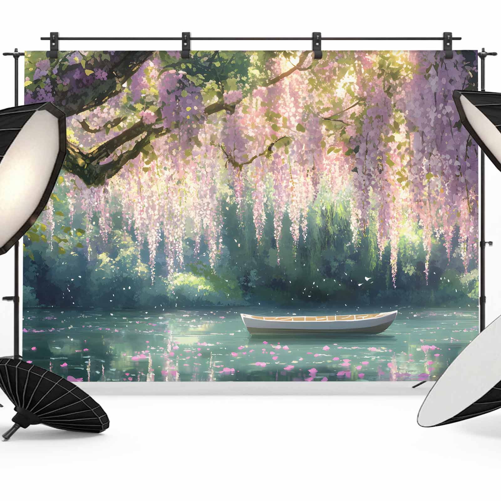 Forest Lake Photography Backdrop 7x5FT, Boat Flowers Photo Backdrops ...