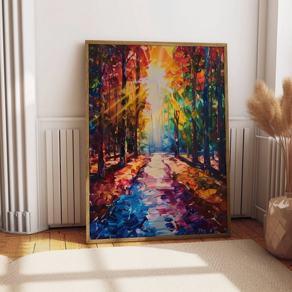 Forest Landscape Abstract Tree Wall Art Vibrant Colorful Print Living Room Home Decor Modern Nature, Unframed Paper Poster 8x10in
