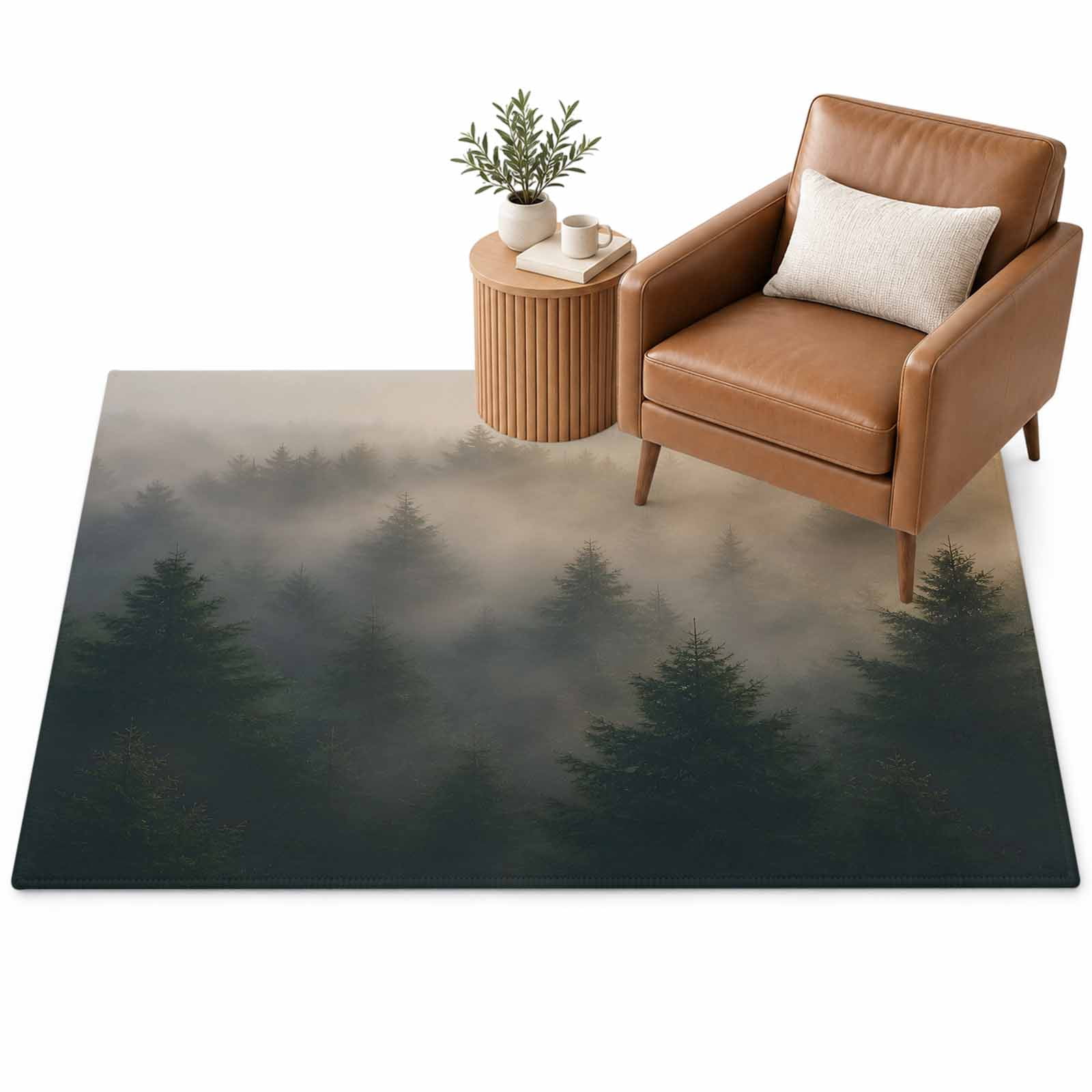 Forest Landscape Area Rug 3'x5', Farmhouse Pine Tree Mist Mountain ...