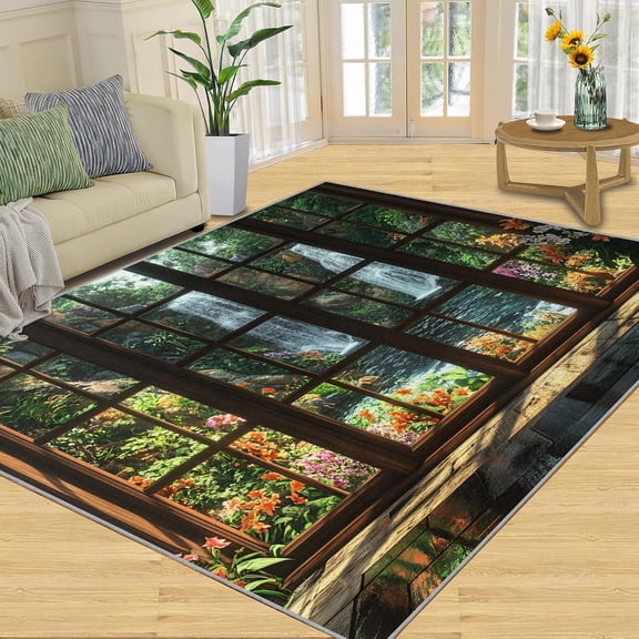 Forest Landscape Area Rug, Nature Washable Rug, Non Slip Low Pile Carpet for Living Room Bedroom Home Decor 2x3ft