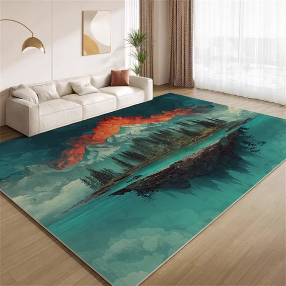 Forest Landscape Area Rugs, Green Nature Carpet, Washable Non Slip Low Pile Soft Rug for Entryway Bedroom Decor Mat 3ftx5ft