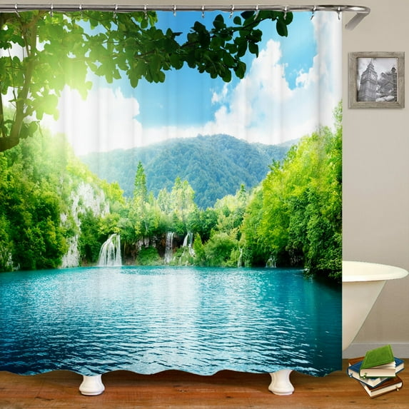 Forest Landscape Bathroom Curtain 3D Natural Scenery Waterfall Printing Shower Curtains Waterproof Polyester Home Decoration