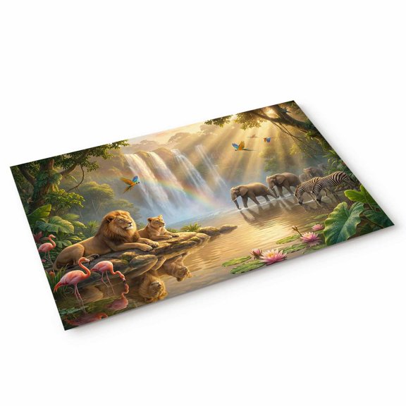 Forest Landscape Door Mat Lack Lions Elephants Zebra Tree Rainbow Lotus Non Slip Absorbent Entrance Mat Washable Low Profile Indoor Doormat for Front Door Entryway Entry 16"x24"