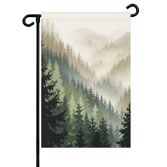 Forest Landscape Garden Flag 12x18 Inch Modern Watercolor Style Tree Mountain Double Sided Small Decorative Garden Flags for Outside, Outdoor Yard Porch Lawn Decoration
