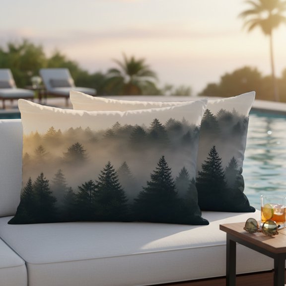 Forest Landscape Outdoor Pillow Covers 20x12 Inch Lumbar Pillow Covers Set of 2 Waterproof Decorative Throw Pillow Cases Modern Rustic Pine Tree Mountain Cushion Covers for Patio Furniture Garden