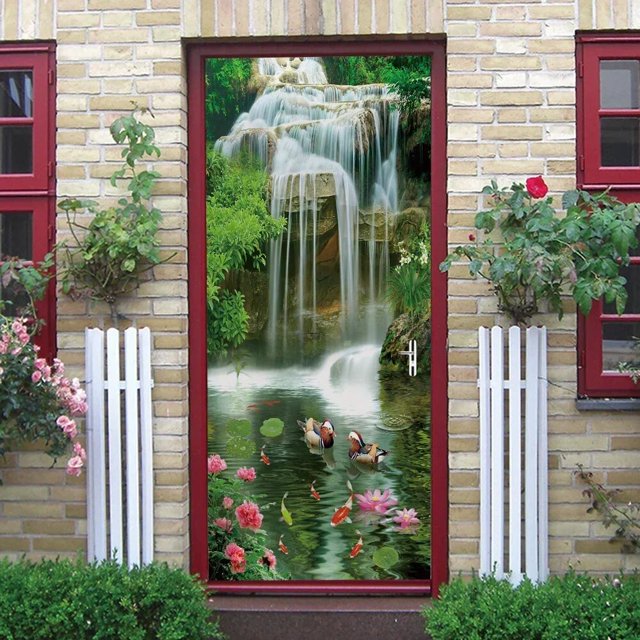 Forest Landscape Self Adhesive Wallpaper For Doors Retro Printing Wood