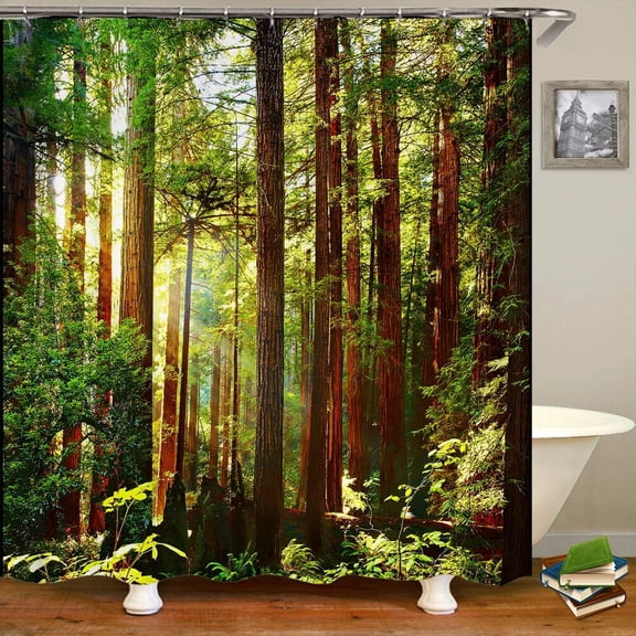 Forest Landscape Shower Curtain Garden 3D Green Plant Tree Natural Scenery Waterproof Polyester Bathroom Curtain Home Decor