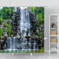 Forest Landscape Shower Curtain Sunshine Waterfall Green Bamboo Mist