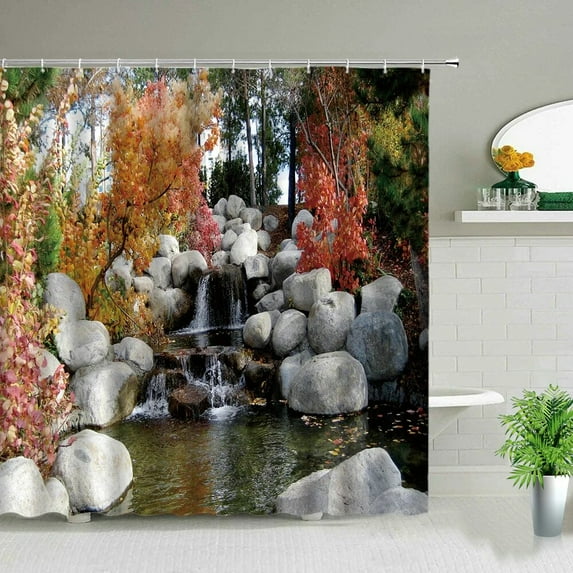 Forest Landscape Shower Curtains Green Tropical Plant Palm Tree Flower Leaves Garden Natural Scenery Bathroom Decor Bath Curtain