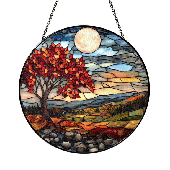 Forest Landscape Stained Glass Window Panel – Decorative Accent