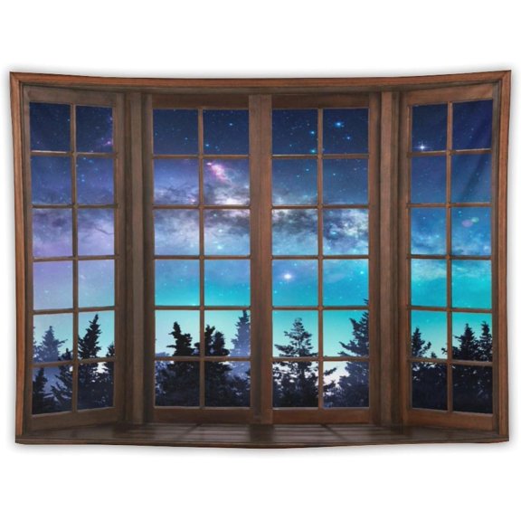 Forest Landscape Tapestry Fantasy Blue Milky Way Starry Misty Nature Forest Scenery Tapestries for Kitchen Bedroom Dorm Living Room Decor 60x90in