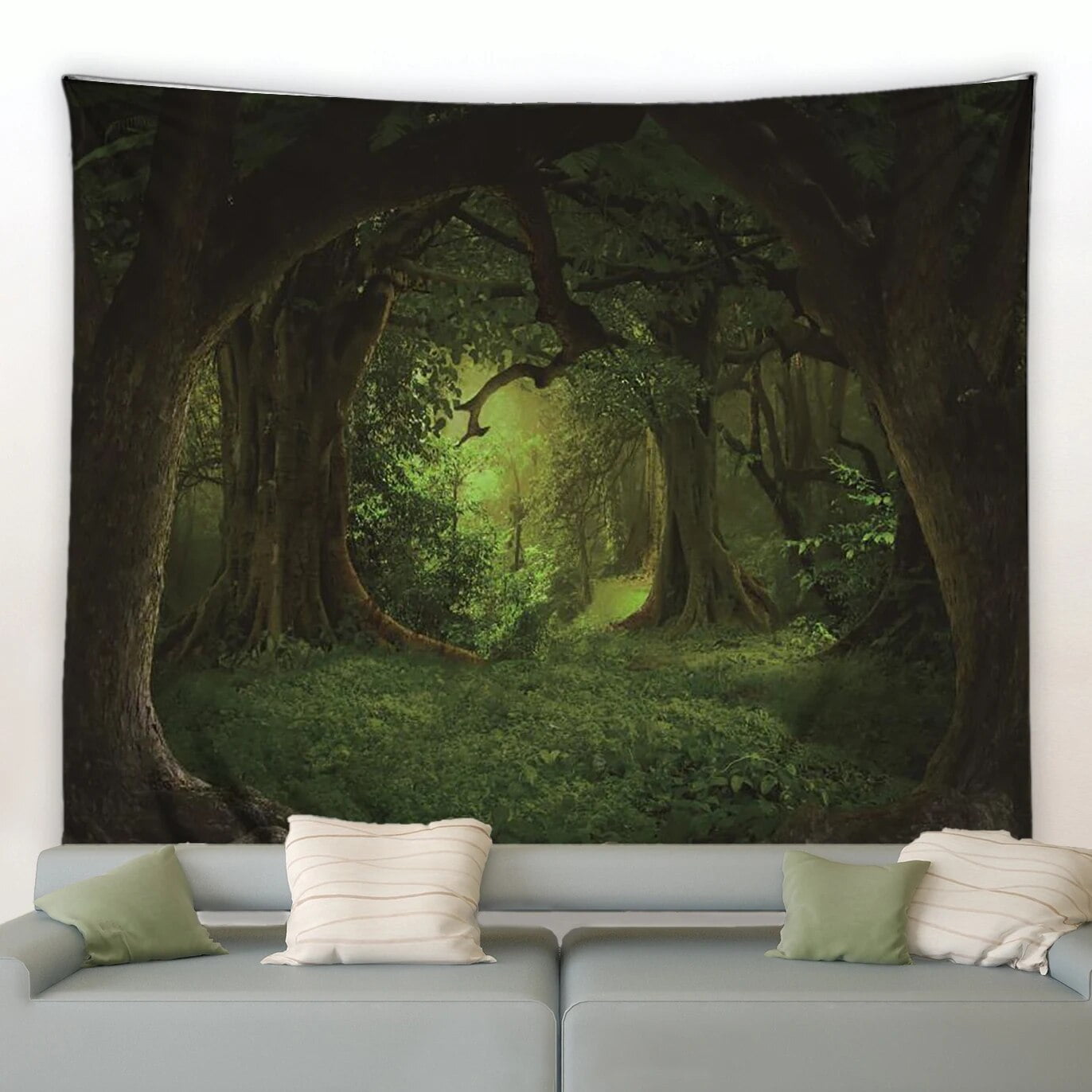 Forest Landscape Tapestry Tropical Plants Waterfall Modern Living Room