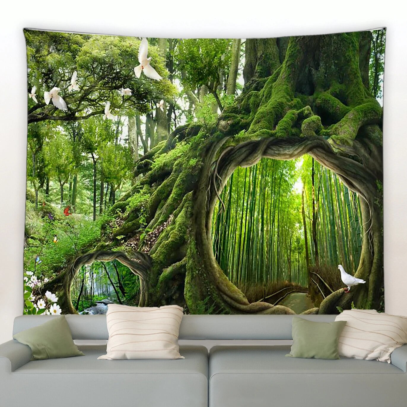 Forest Landscape Tapestry Tropical Plants Waterfall Modern Living Room