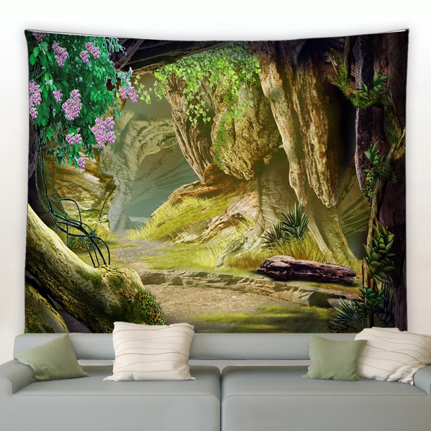 Forest Landscape Tapestry Tropical Plants Waterfall Modern Living Room