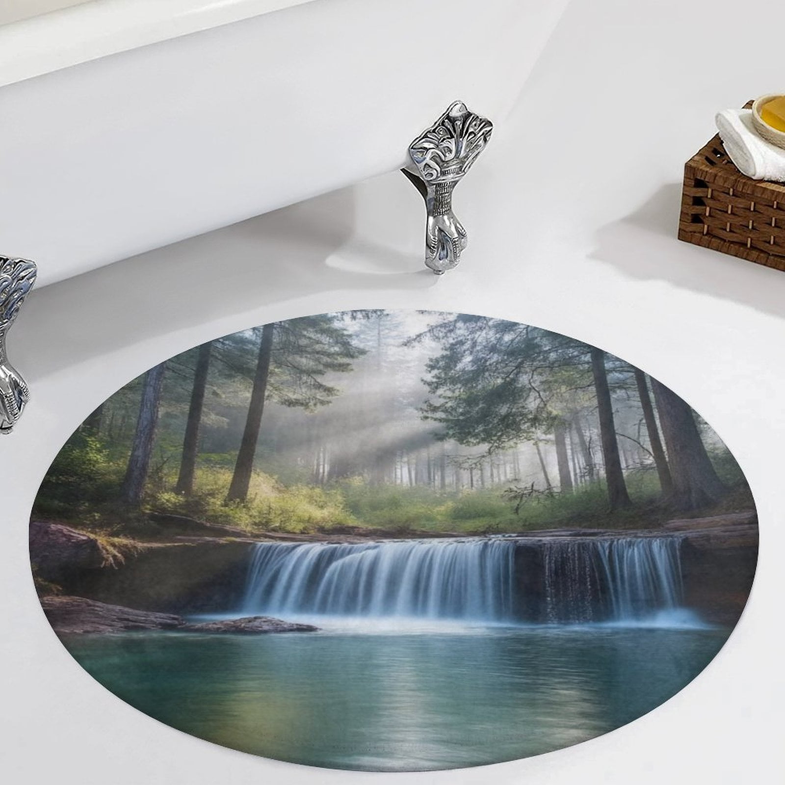 Forest Landscape Tree Waterfall Mount Fuji Scenery-2 Area Round Carpet ...