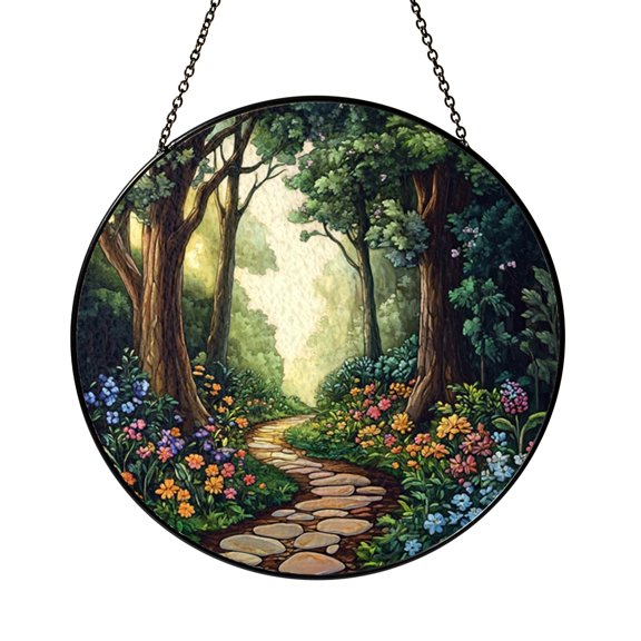 Forest Landscape Window Decor – Stained Glass Style Hanging Art1701