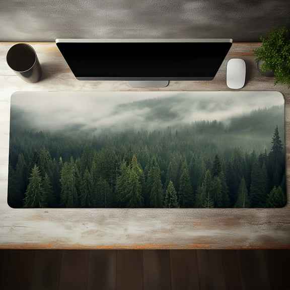 Forest Large Gaming Mouse Pads Green Office Desk Mat With Non-Slip Rubber Base,Stitched Edge Mousepad ,XXL 31.5*15.7in,for Work, Game, Office, Home Gift