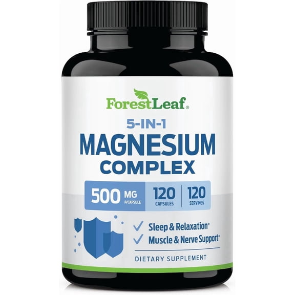Forest Leaf Advanced Magnesium Complex 5-in-1 Magnesium Supplement, 500 mg 120 Capsules