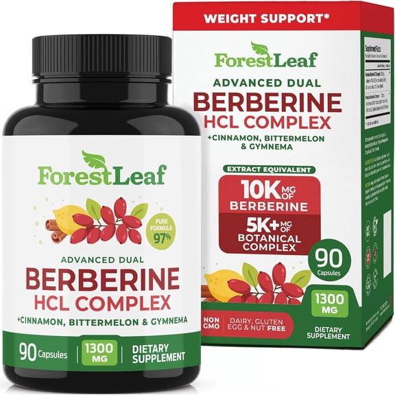 Forest Leaf Berberine Supplement 1300mg, Ultra High Potency Berberine HCl with Ceylon Cinnamon, 90 Capsules