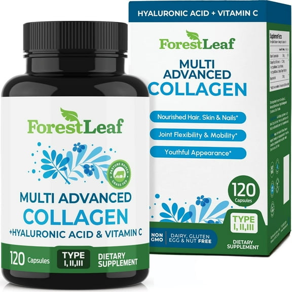 Forest Leaf Collagen Pills Collagen Peptides with Hyaluronic Acid & Vitamin C, 120-Count