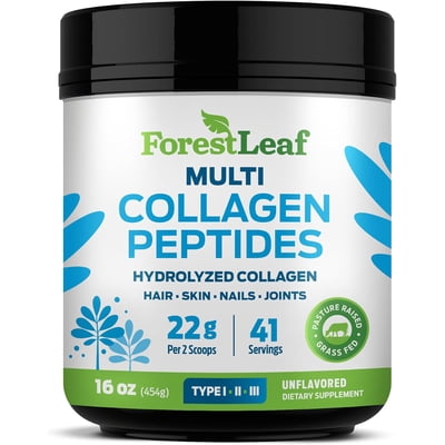 Forest Leaf Hydrolyzed Collagen Peptides Powder Unflavored Keto Collagen Protein Powder, 1lb, Type 1, 2 & 3