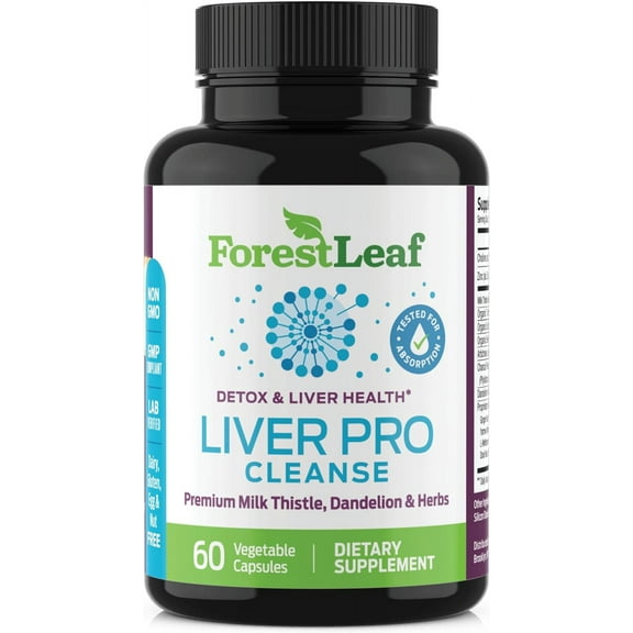 Forest Leaf Liver Detox Cleanse & Repair Supplement with Milk Thistle and Dandelion Root Extract, 60 Vegetable Capsules