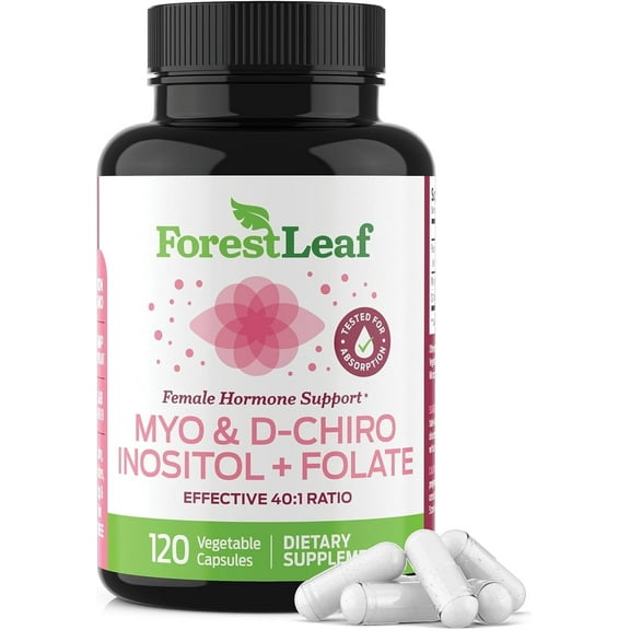 Forest Leaf Myo-Inositol & D-Chiro Inositol Supplement for Women Fertility Support 2000mg, 120 Vegetable Capsules