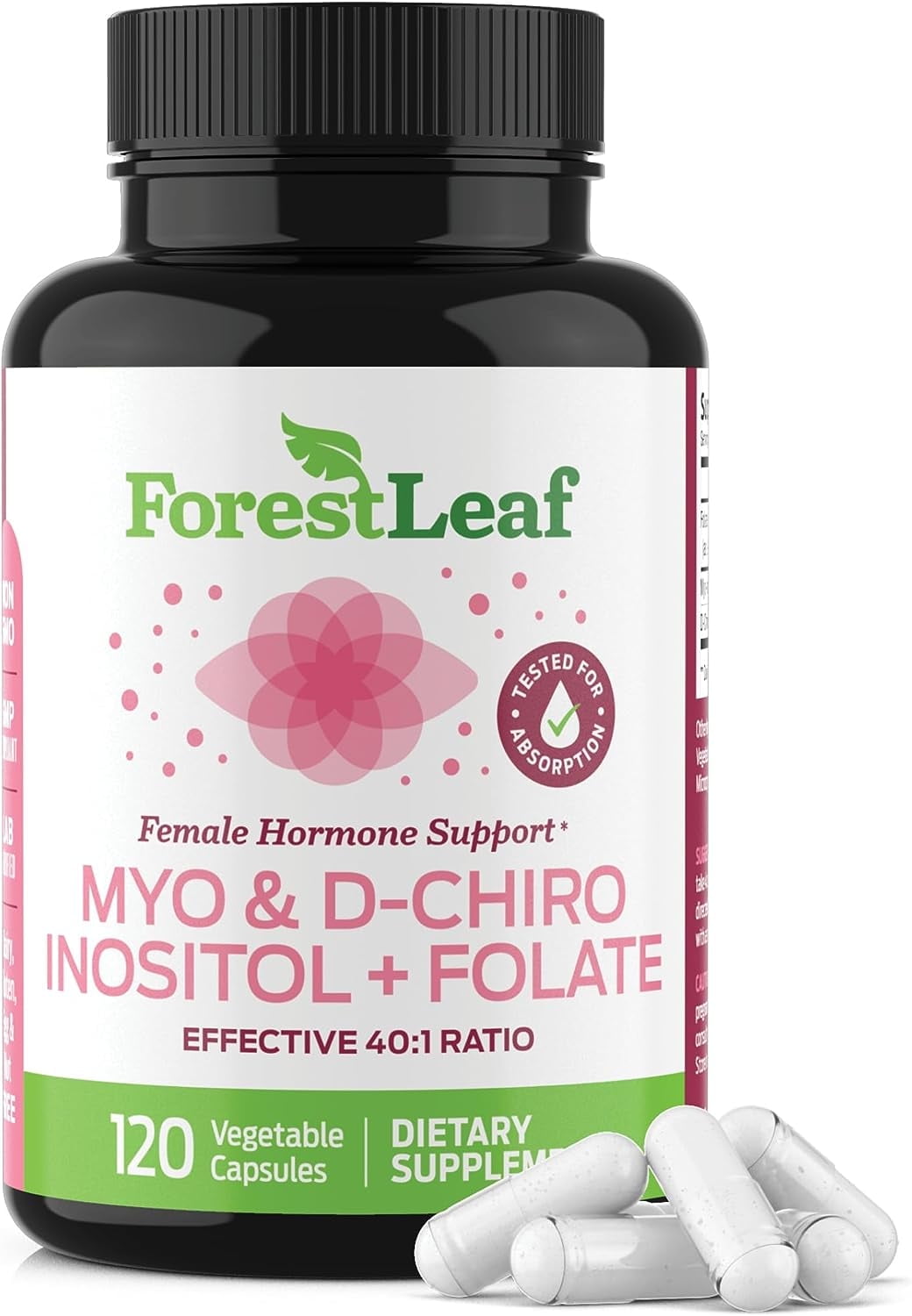 Forest Leaf Myo-Inositol & D-Chiro Inositol Supplement for Women Fertility Support 2000mg, 120 Vegetable Capsules