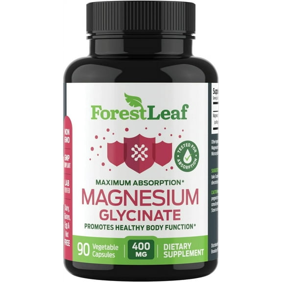 Forest Leaf Pure Magnesium Glycinate Bone Health & Heart Health Supplement, 90 Capsules