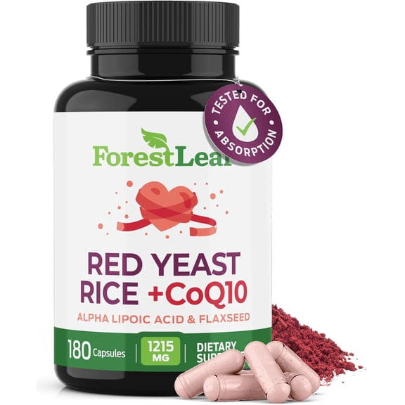 Forest Leaf Red Yeast Rice Supplement with COQ 10, Flaxseed & Alpha Lipoic Acid, 180 Count