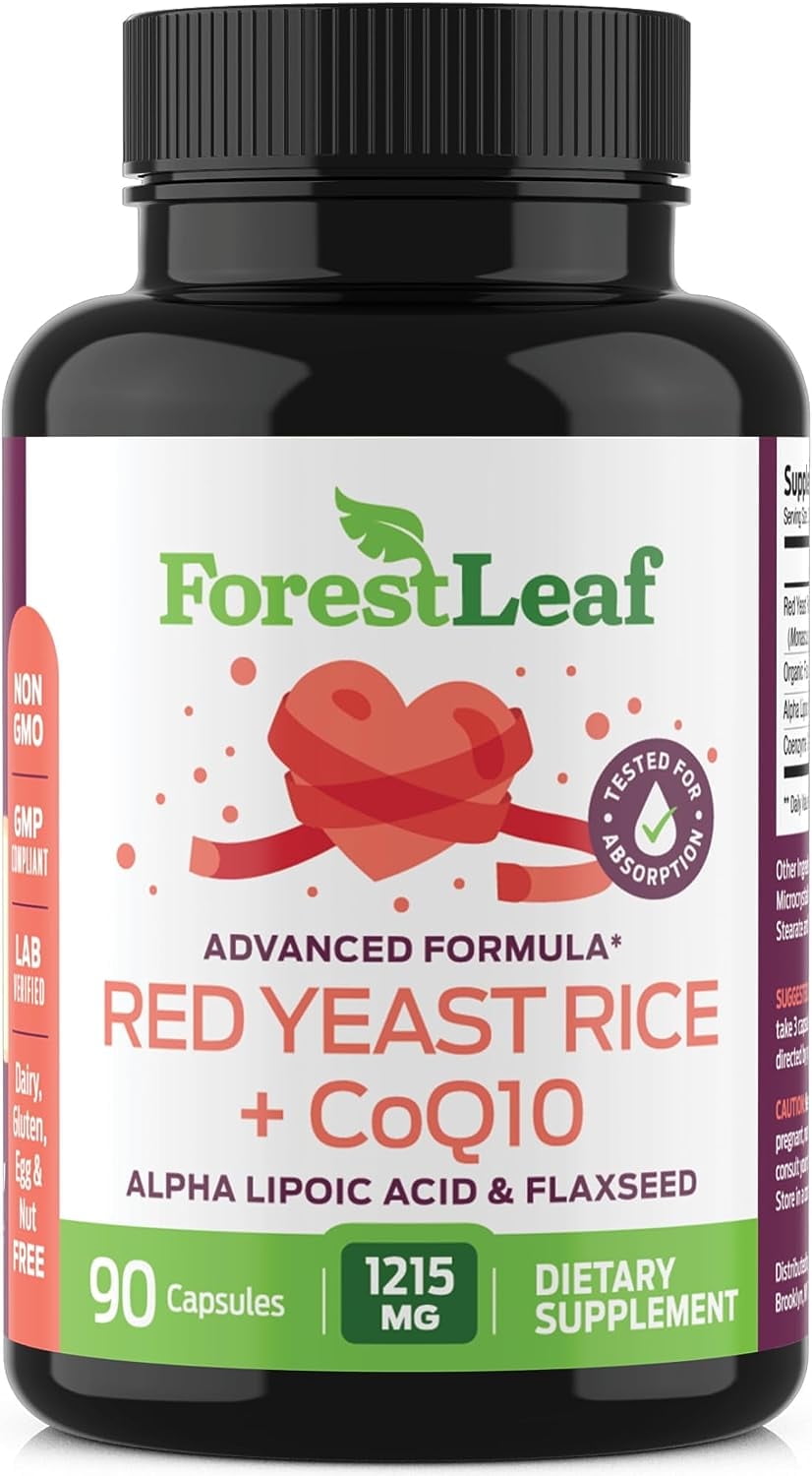 Forest Leaf Red Yeast Rice Supplement with COQ 10, Flaxseed & Alpha Lipoic Acid, 90 Count