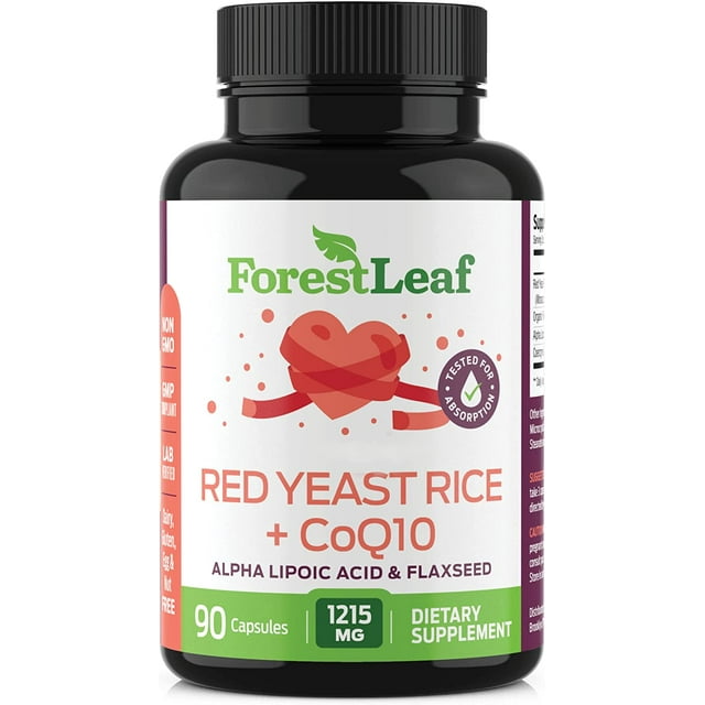 Forest Leaf Red Yeast Rice Supplement with COQ 10, Flaxseed & Alpha Lipoic Acid, 90 Count
