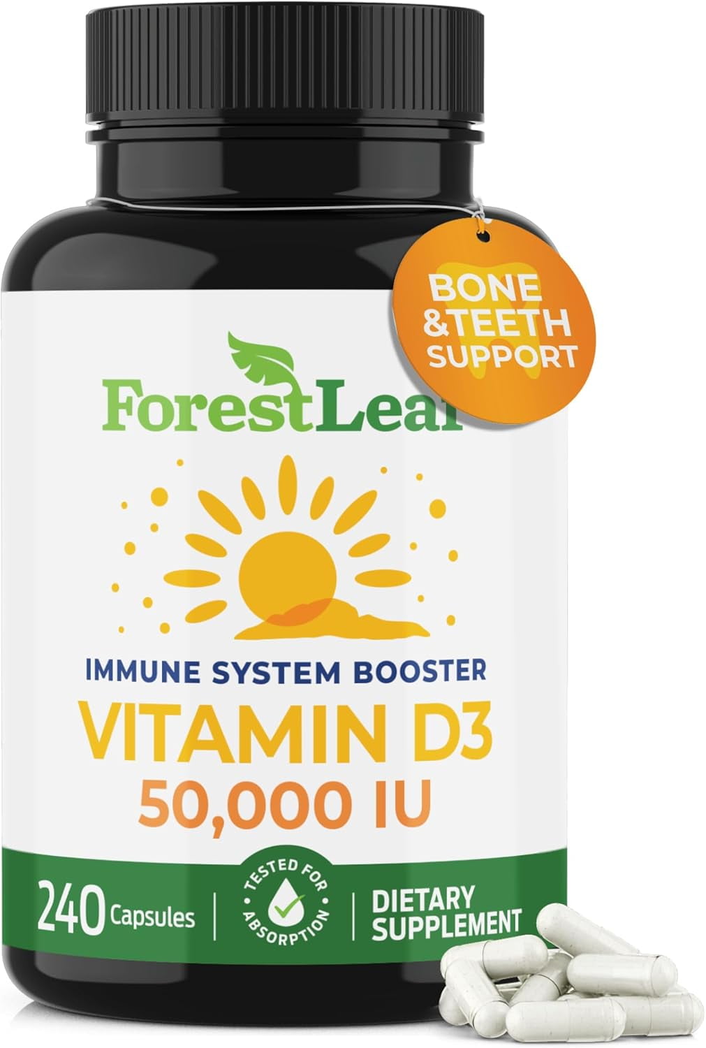 Forest Leaf Vitamin D3 50000 IU Bone Health & Immune Support Supplement, 240 Capsules