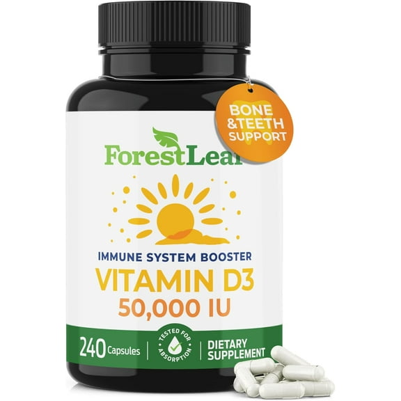 Forest Leaf Vitamin D3 50000 IU Bone Health & Immune Support Supplement, 240 Capsules