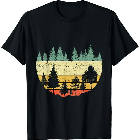 Forest Light Outdoor Nature Trees Retro Forest T-Shirt