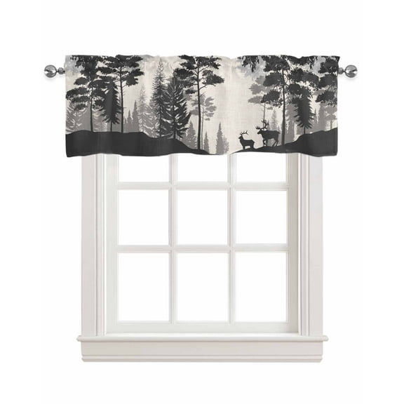 Forest Linen Curtain Valance for Bedroom/Bathroom/Kitchen/Office/Living/Dining Room Windows, Farmhouse Wild Animal Lodge Country Bird Rod Pocket Topper Decorative Cafe Drapes Panel 42"x12"