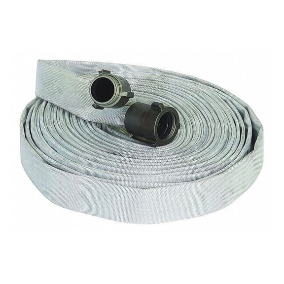 Fire Hose, Single Jacket, 100 ft Length, 1 1/2 in Hose Inside Dia., Polyurethane Hose Tube, White