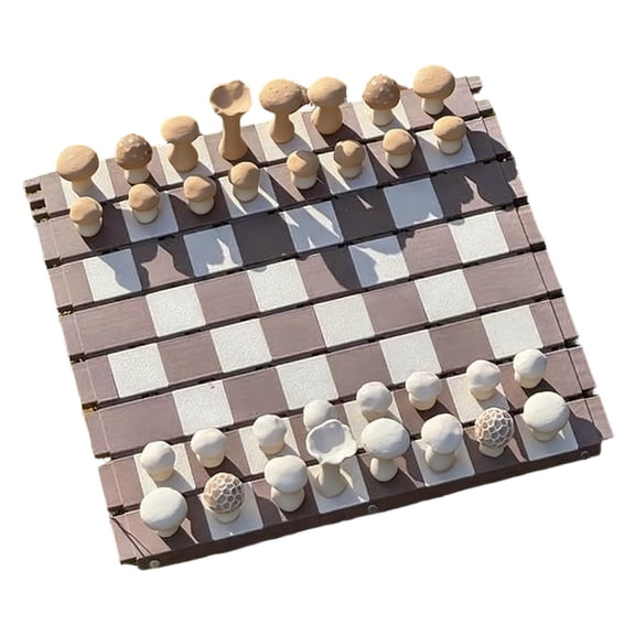 Forest Log Chess Set | 3D Printed Mushroom Chess Pieces + Roll-Up Log Board | Enchanted Woodland Travel Set