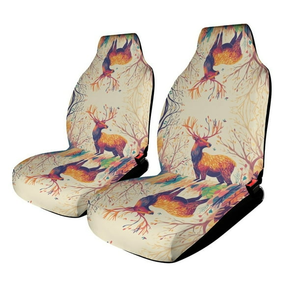 Forest Milu Deer (10) Set of 2Pcs Car Seat Covers Easy Clean Automobile Seat Protector Car Interior Accessories